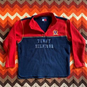 Tommy Hilfiger Red and Navy Fleece Pullover